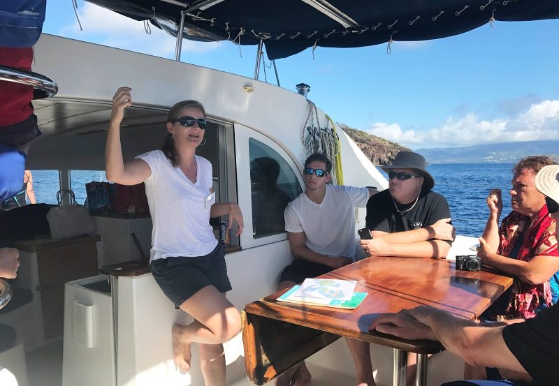 Our tour guide, Marike, who speaks English, French and two other languages, tells the shore excursion participants about Guadeloupe.