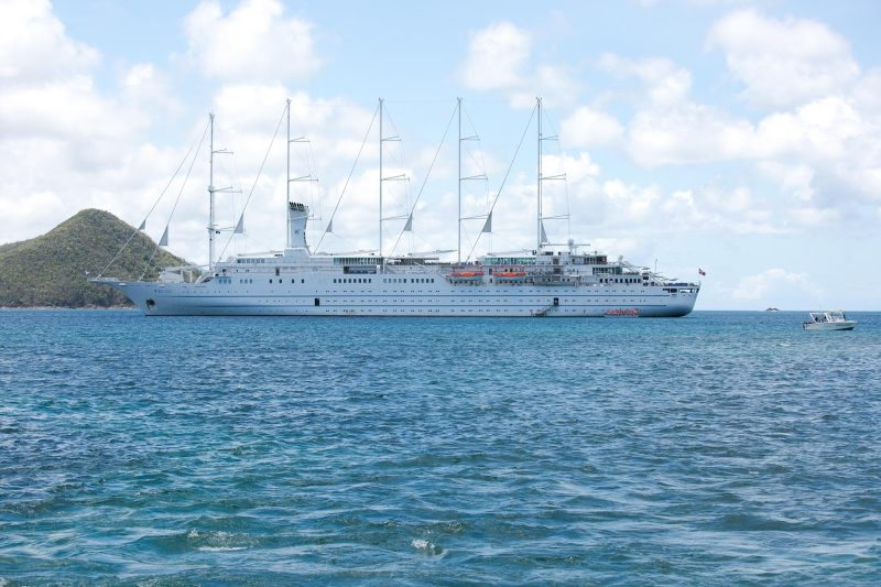 Wind Surf anchored in the bay of Pigeon Island, St. Lucia.